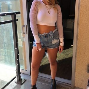 Distressed denim shorts